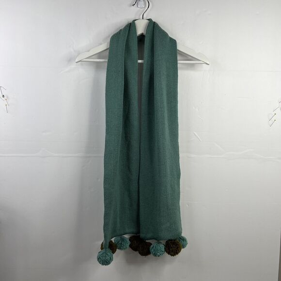 J. Crew Kid Wool Blend Chunky Scarf Pom Pom Hand Knit Seafoam Green 62 In 7.5 In - Picture 2 of 10